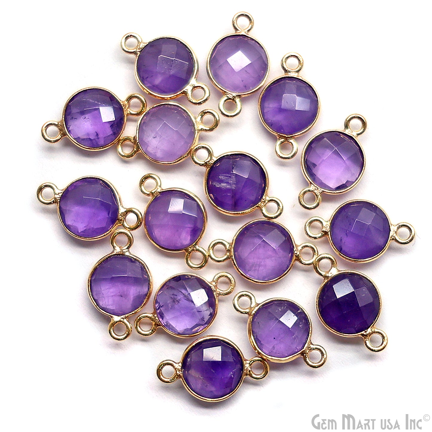 Round 8mm Double Bail Gold Plated Gemstone Bezel Connector