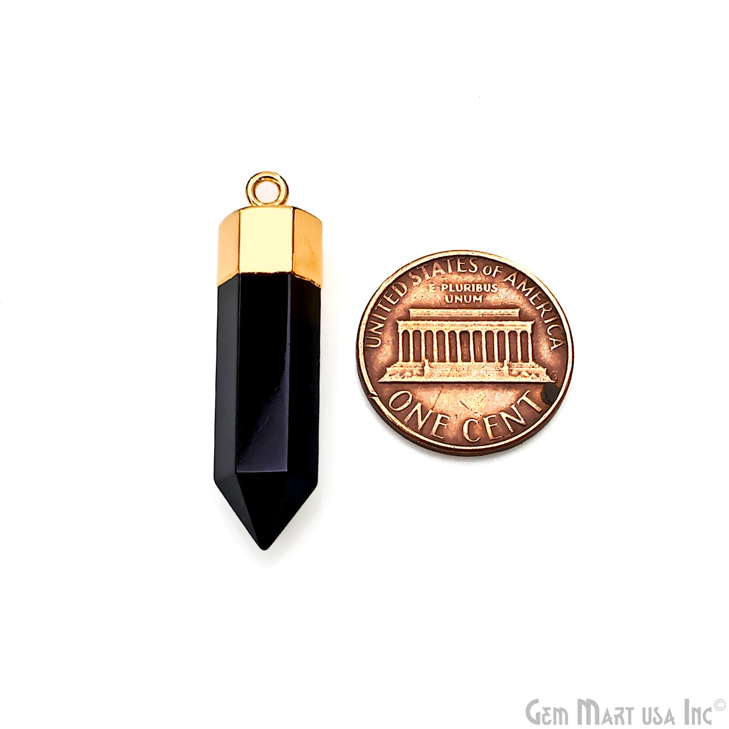 Black Onyx 34x8mm Single Bail Gold Electroplated Gemstone Connector