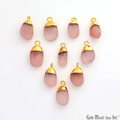 Rose Quartz Matte Beads 23x12mm Single Bail Gold Electroplated Gemstone Connector