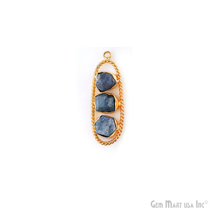 Tanzanite Rough Gemstone Free Form Oval Gold Plated Twisted Bezel setting 44x16mm DIY Earring Pendant Connector