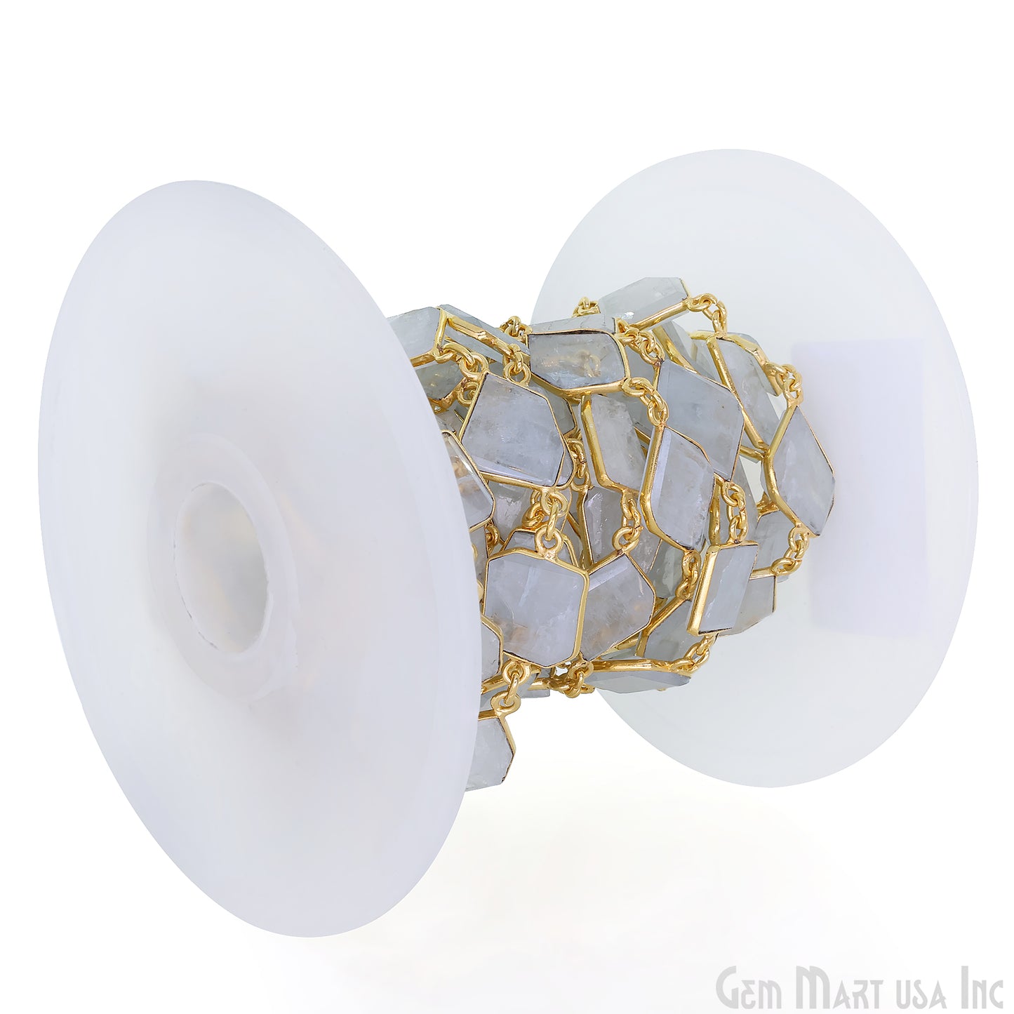 Aquamarine 10mm Faceted Free Form Gold Plated Bezel Connector Link Chain