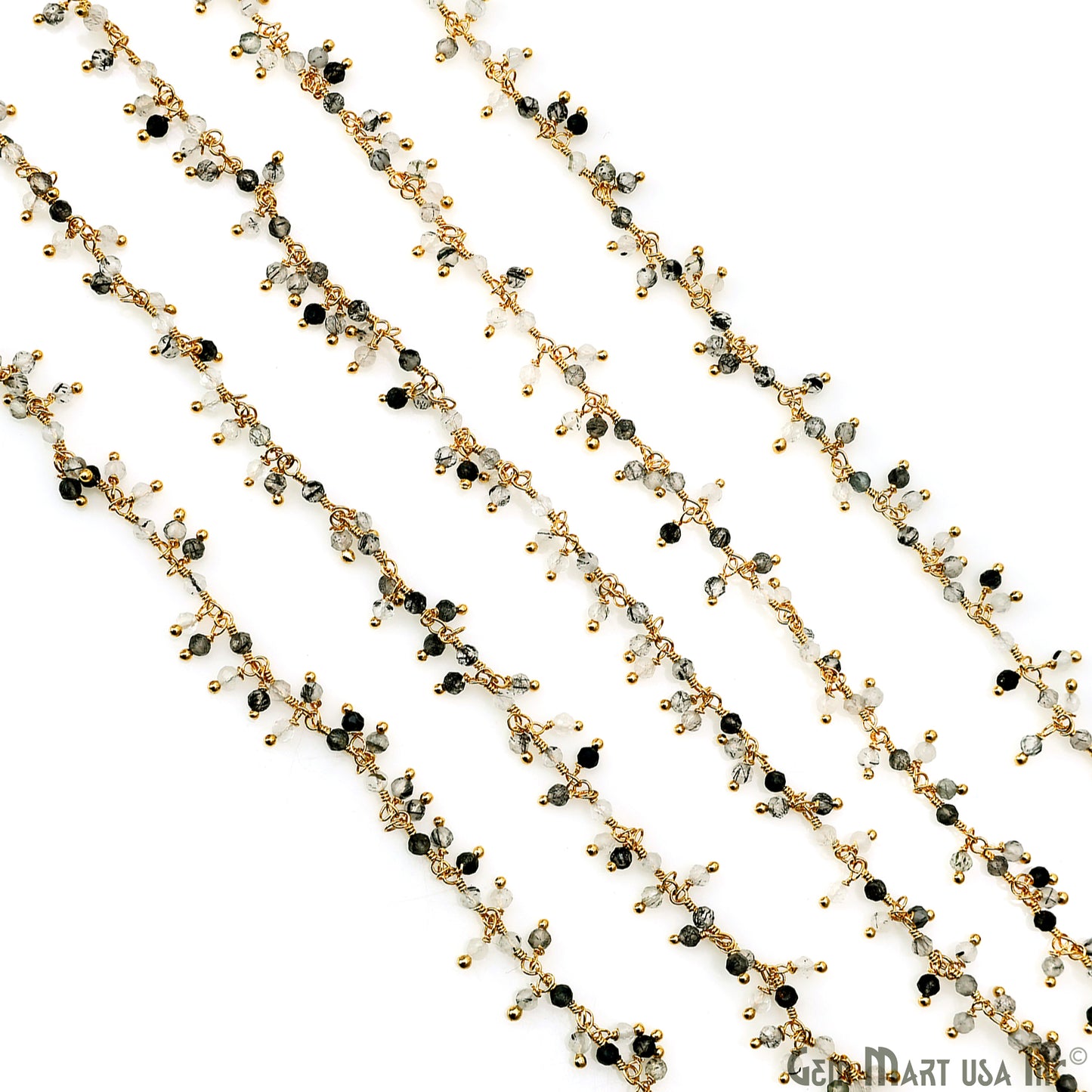 Rutilated Faceted Bead 2.5-3mm Gold Plated Cluster Beads Wire Wrapped Rosary Chain