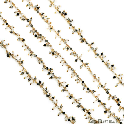 Rutilated Faceted Bead 2.5-3mm Gold Plated Cluster Beads Wire Wrapped Rosary Chain