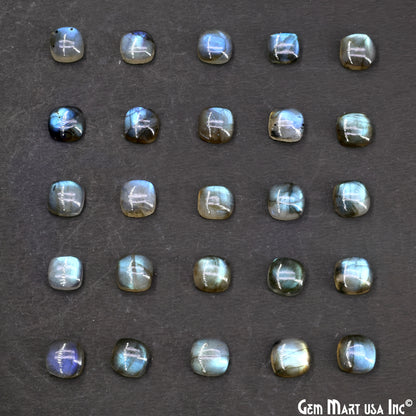 Labradorite Wholesale Gemstones, 100% Natural Semi-Precious Gems, Blue Flash Cabochon Loose Gems, 8mm, Cushion, 4PC Lot