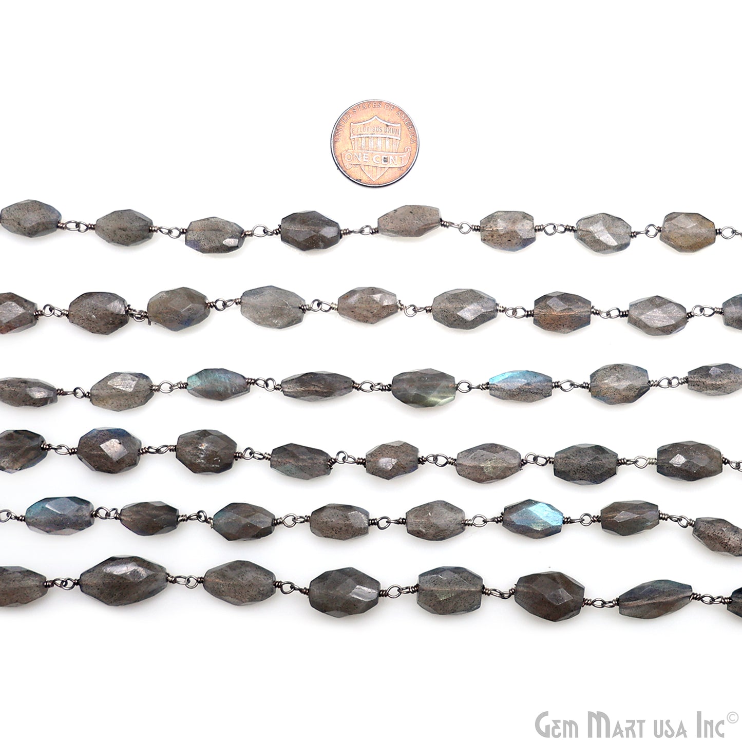 Labradorite 11x8mm Free Form Shape Silver Wire Wrapped Rosary Chain