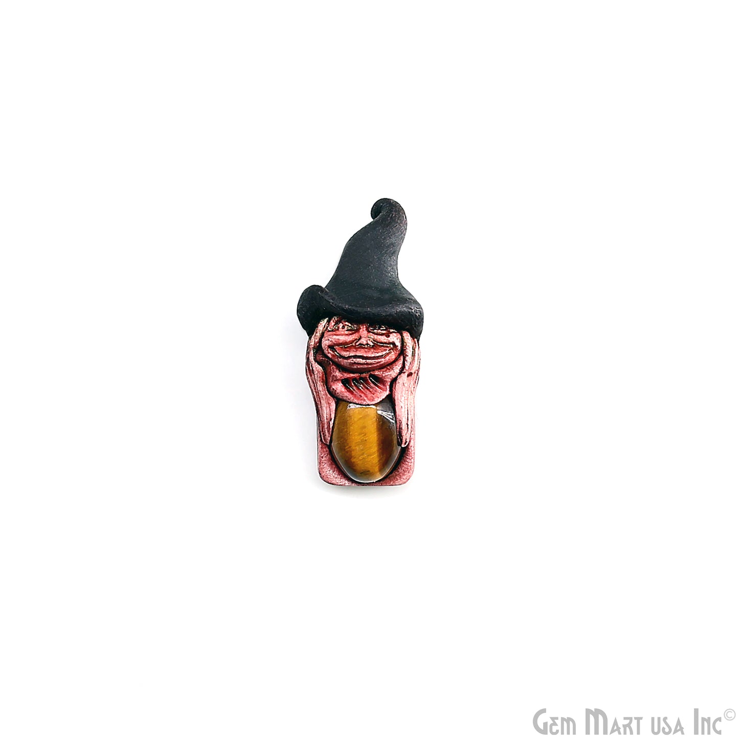 Merlin Elfin Tiger Eye Crystal Pendant, Handmade Clay Artware, Crystal Figurine