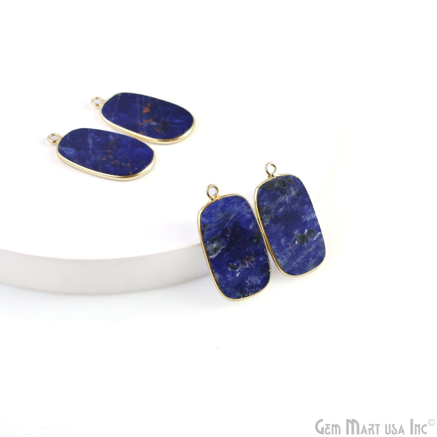 Sodalite Octagon Gold Plated Single Bail Bezel Smooth Slab Slice Thick Gemstone Connector 29x16mm 1 Pair