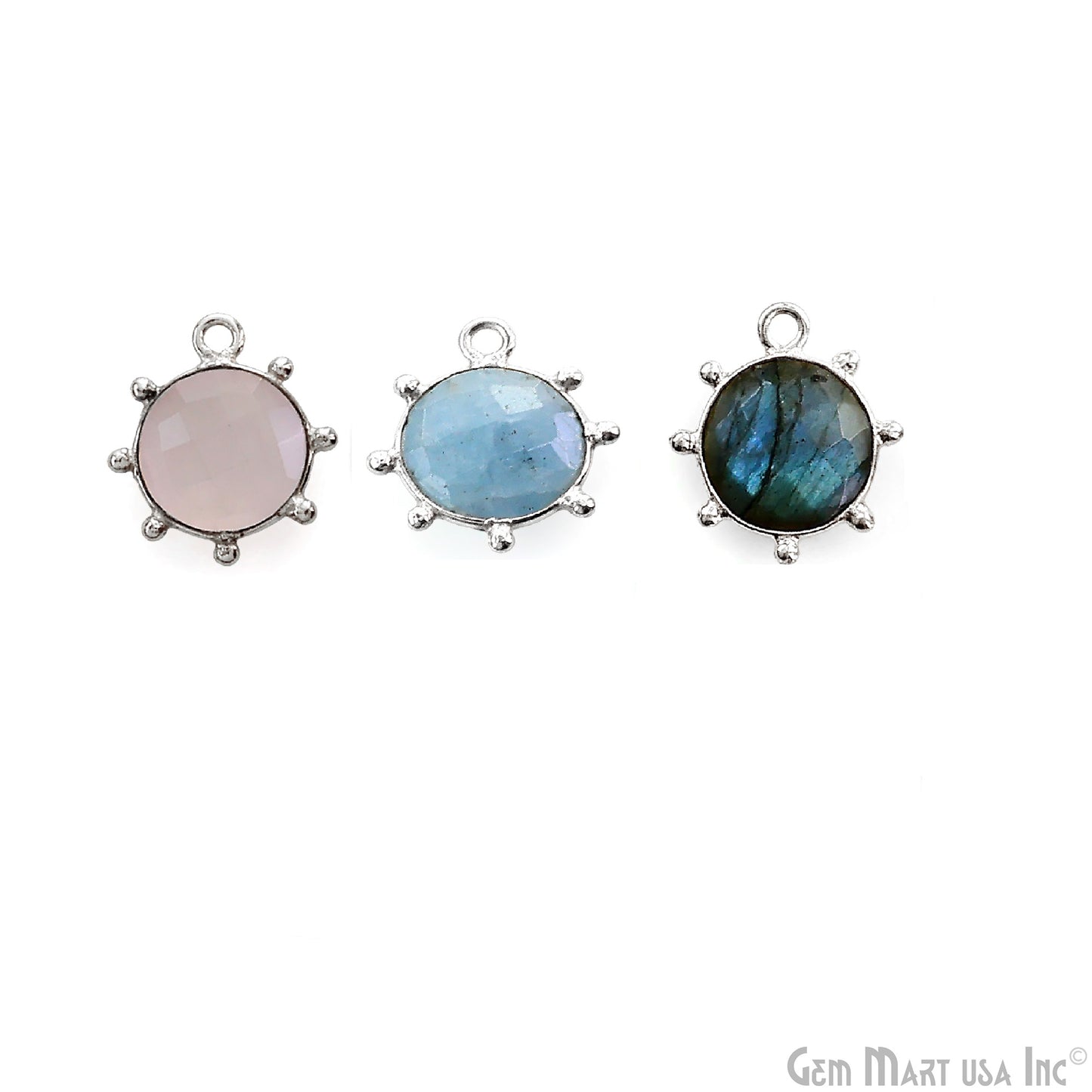 Round 15x13mm Design Bezel Silver Plated Single Bail Gemstone Connector