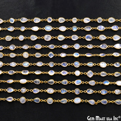 Rainbow Moonstone Below 10mm Gold Plated Bezel Continuous Connector Chain
