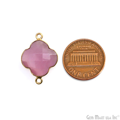 Clover 16x22mm Double Bail Gold Bezel Gemstone Connector