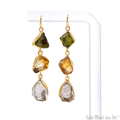 Rough Gemstone Bezel Setting 57x10mm Gold Plated Long Dangle Earring Pair Connectors