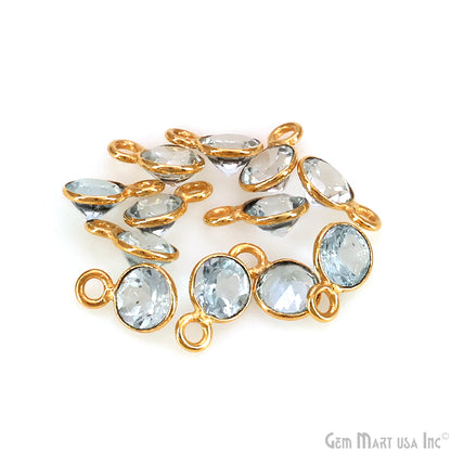 Blue Topaz 5mm Round Brilliant Cut Gold Plated Bezel Single Bail Connector