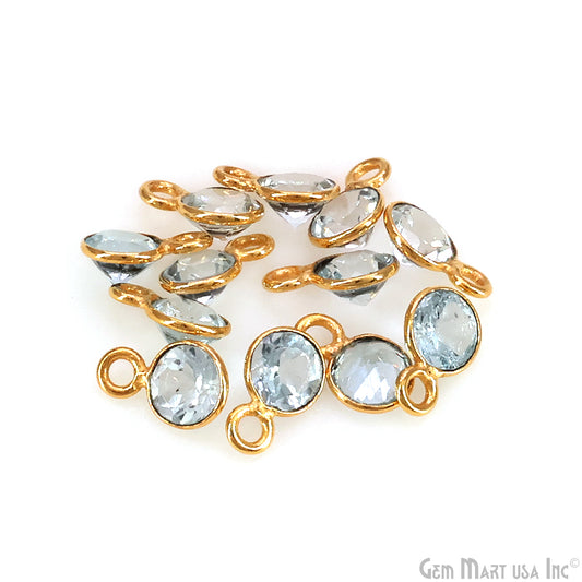 Blue Topaz 5mm Round Brilliant Cut Gold Plated Bezel Single Bail Connector