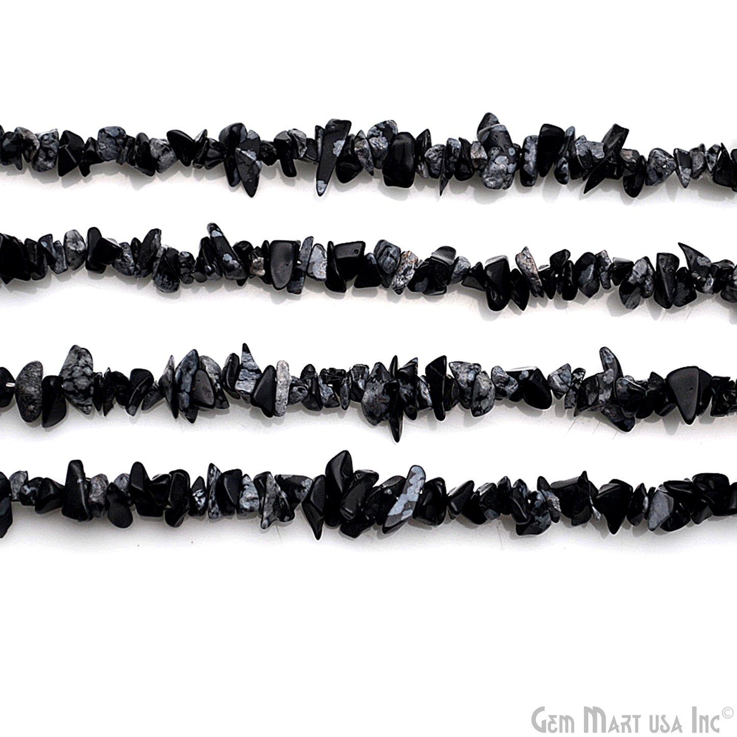 Black Obsidian Chip Beads, 34 Inch, Natural Chip Strands, Drilled Strung Nugget Beads, 3-7mm, Polished, GemmartUSA (CHBO-70001)