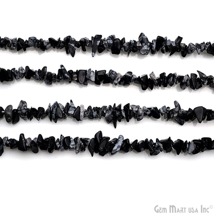Black Obsidian Chip Beads, 34 Inch, Natural Chip Strands, Drilled Strung Nugget Beads, 3-7mm, Polished, GemmartUSA (CHBO-70001)