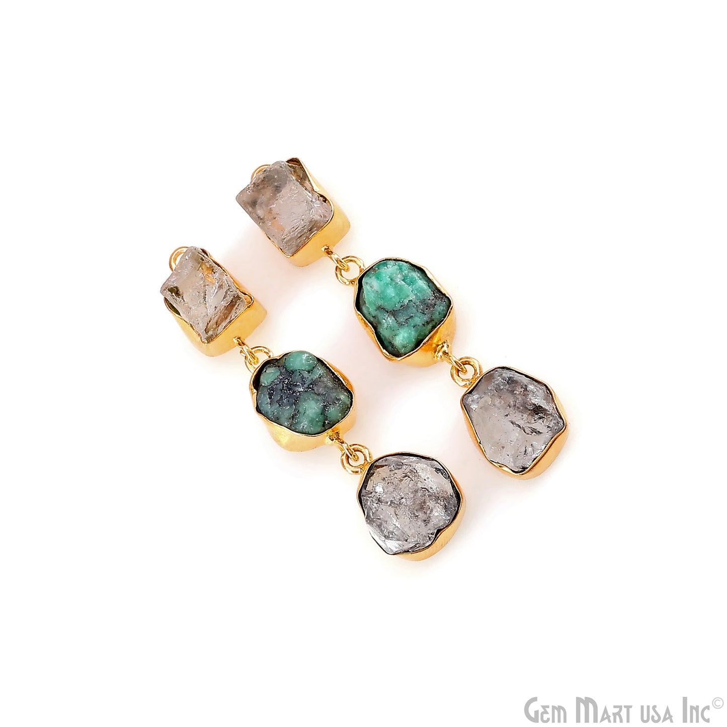 Rough Gemstone Bezel Setting 50x8mm Gold Plated Long Dangle Earring Pair Connectors