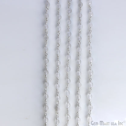 White Jade 6mm Beads Silver Plated Wire Wrapped Rosary Chain