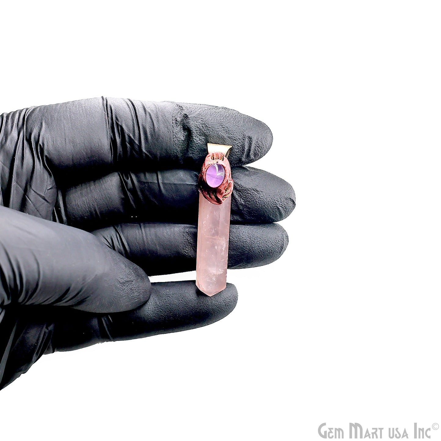 Rose Quartz with Amethyst Polymer Clay Crystal Pendant, Silver Dowsing Single Bail Pendant, Healing Gift
