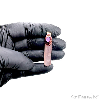 Rose Quartz with Amethyst Polymer Clay Crystal Pendant, Silver Dowsing Single Bail Pendant, Healing Gift