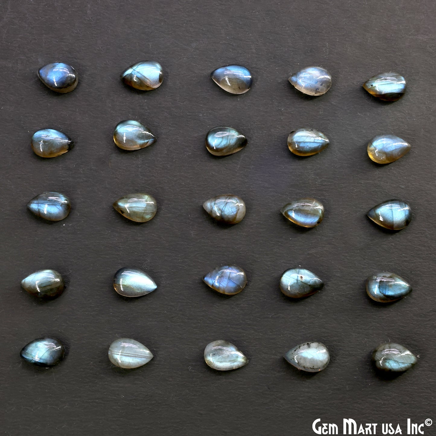 Labradorite Wholesale Gemstones, 100% Natural Semi-Precious Gems, Blue Flash Cabochon Loose Gems, 8x5mm And 9x6mm, Pears, 5PC Lot
