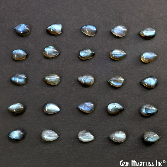 Labradorite Wholesale Gemstones, 100% Natural Semi-Precious Gems, Blue Flash Cabochon Loose Gems, 8x5mm And 9x6mm, Pears, 5PC Lot