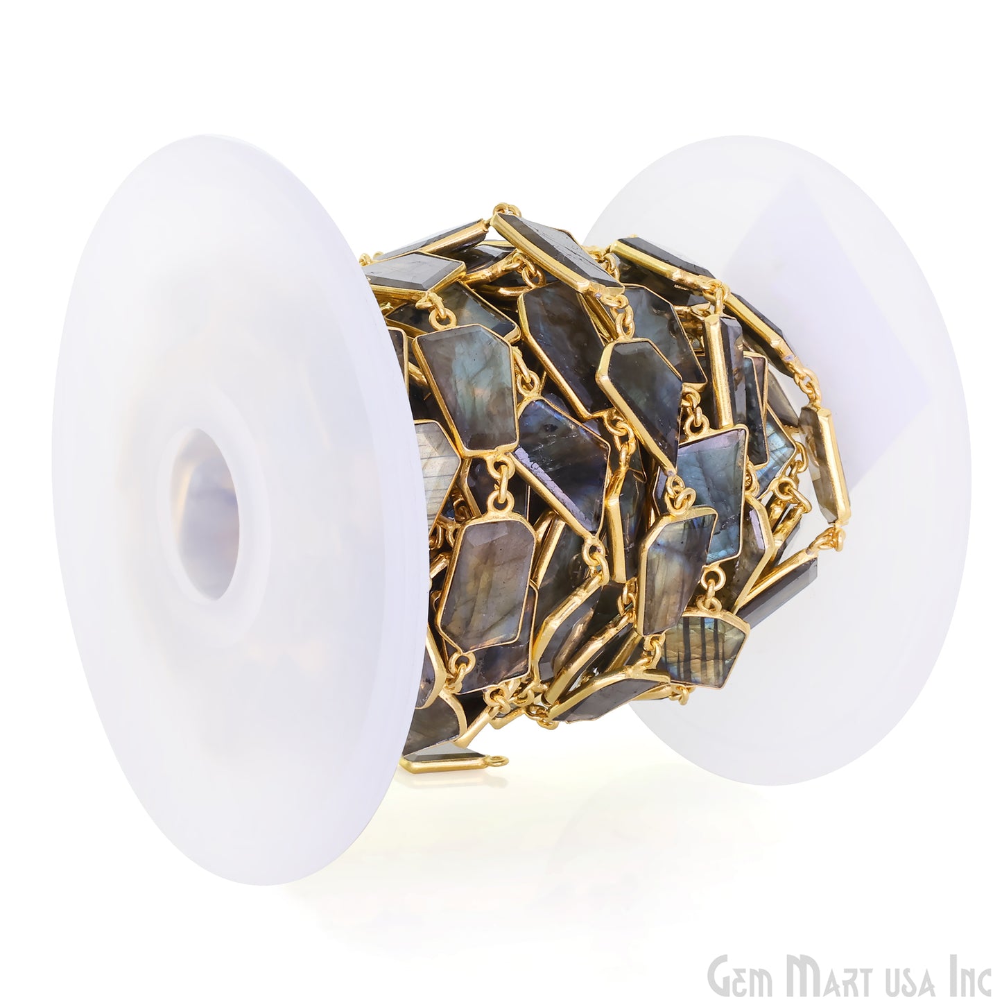 Labradorite 10-15mm Faceted Free Form Gold Plated Bezel Connector Link Chain