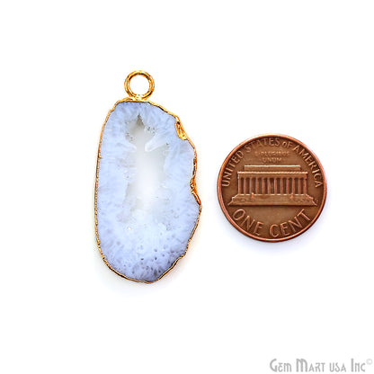 White Agate Geode Druzy 1-2 Inch Single Bail Gold Electroplated Gemstone Connector