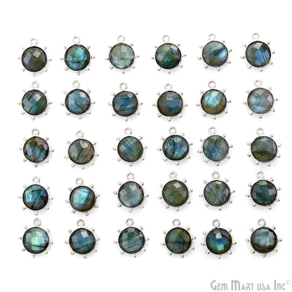 Round 15x13mm Design Bezel Silver Plated Single Bail Gemstone Connector