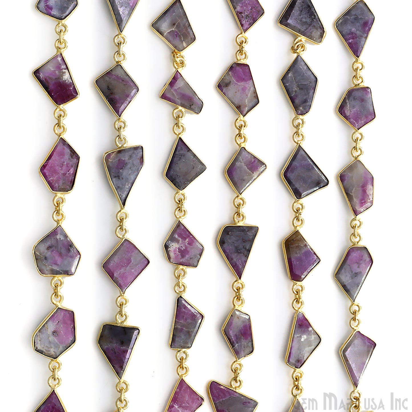 Ruby Ziopsite 10mm Faceted Free Form Gold Plated Bezel Connector Link Chain