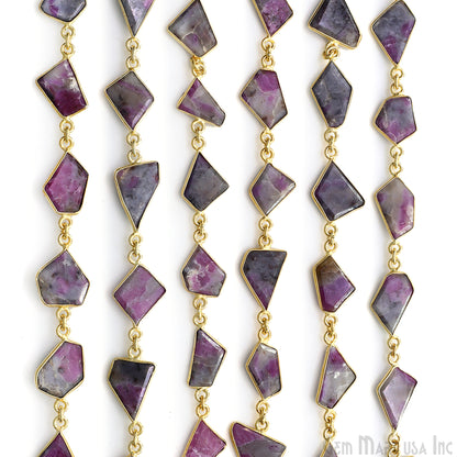 Ruby Ziopsite 10mm Faceted Free Form Gold Plated Bezel Connector Link Chain