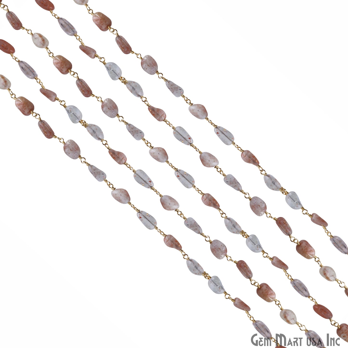 Sunstone 8x5mm Tumble Beads Gold Plated Rosary Chain