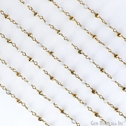 Labradorite & Golden Pyrite 2-2.5mm Tiny Beads Gold Plated Wire Wrapped Rosary Chain