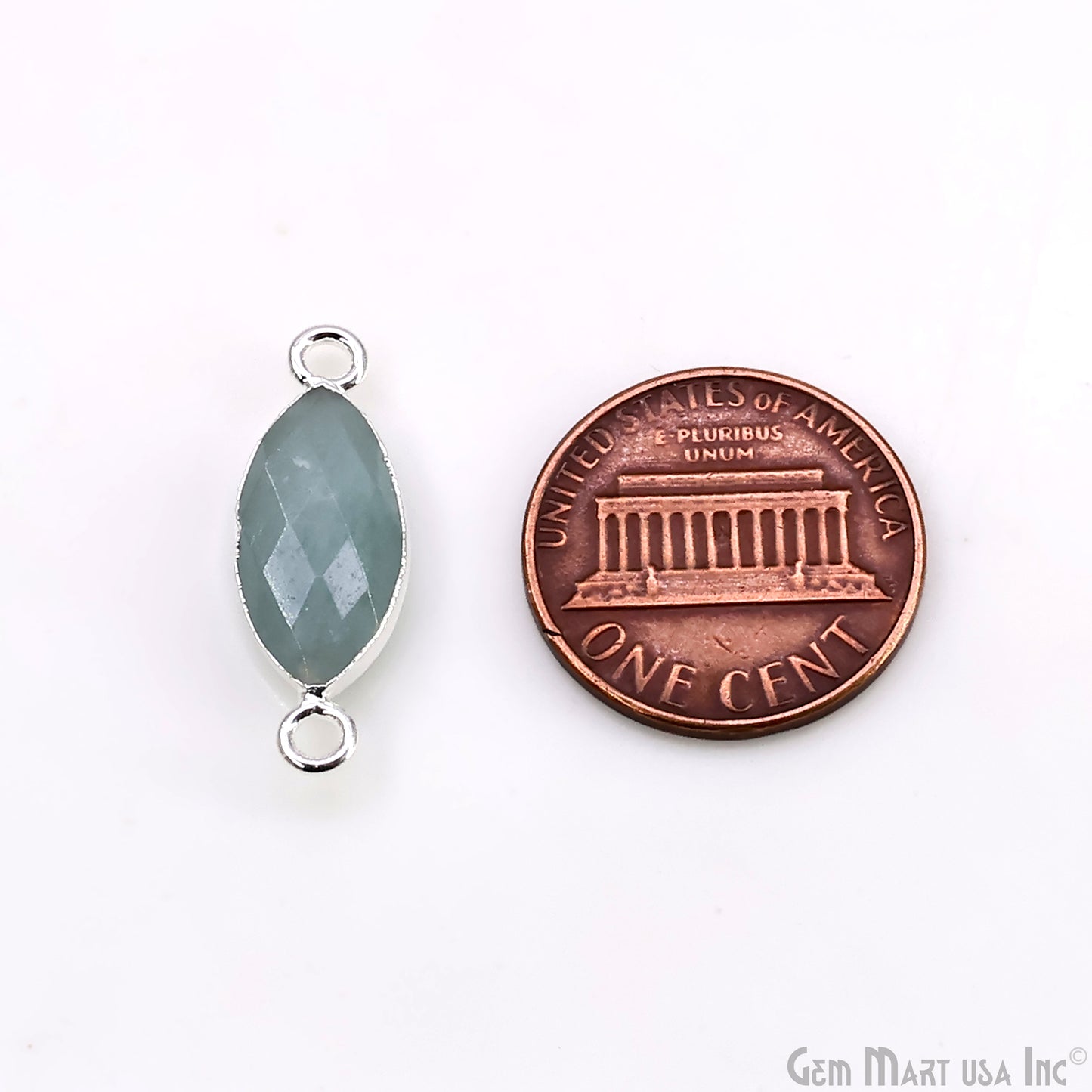 Aquamarine 8x16mm Marquise Double Bail Silver Electroplated Gemstone Connector