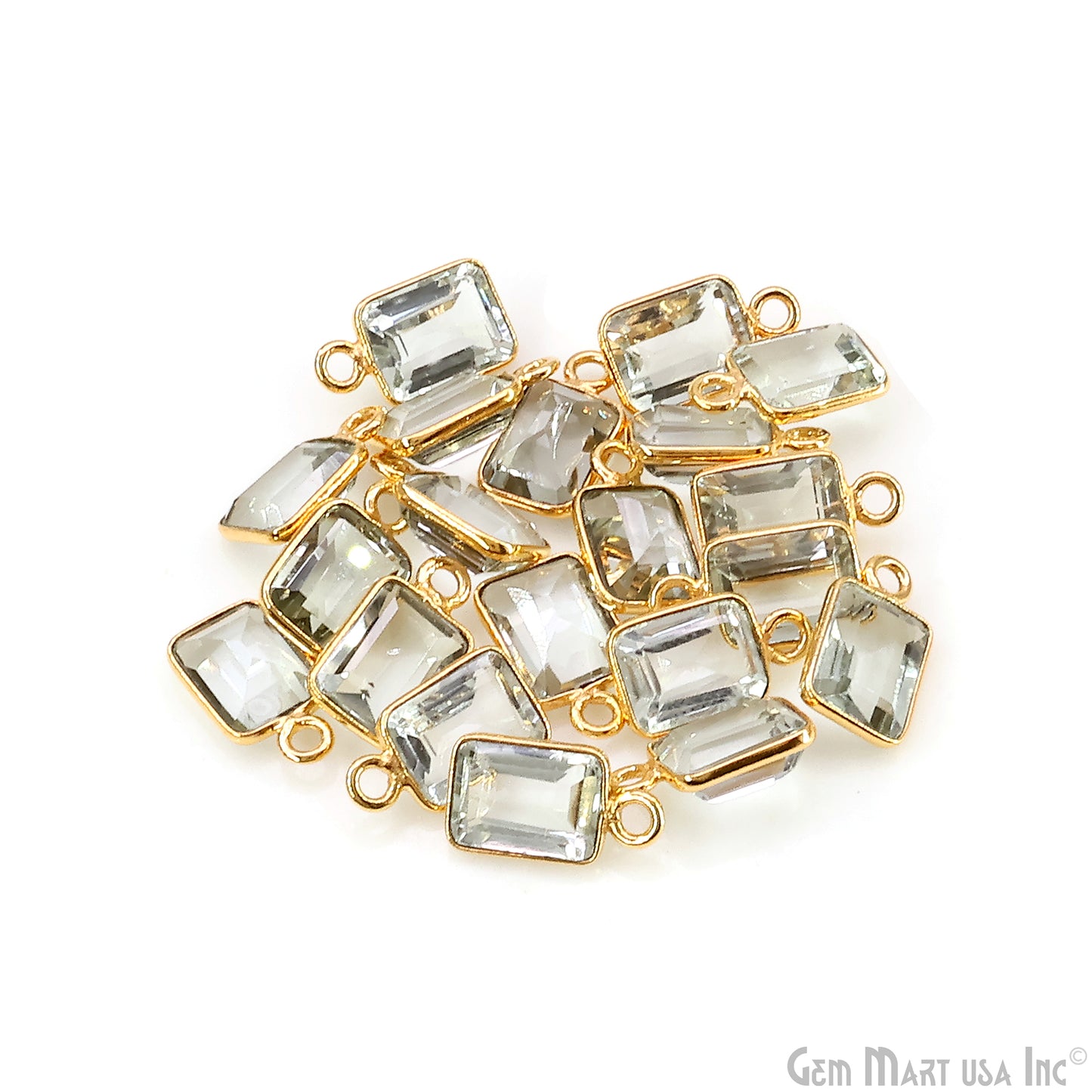 Green Amethyst Octagon 6x8mm Brilliant Cut Gold Plated Bezel Single Bail Gemstone Connector