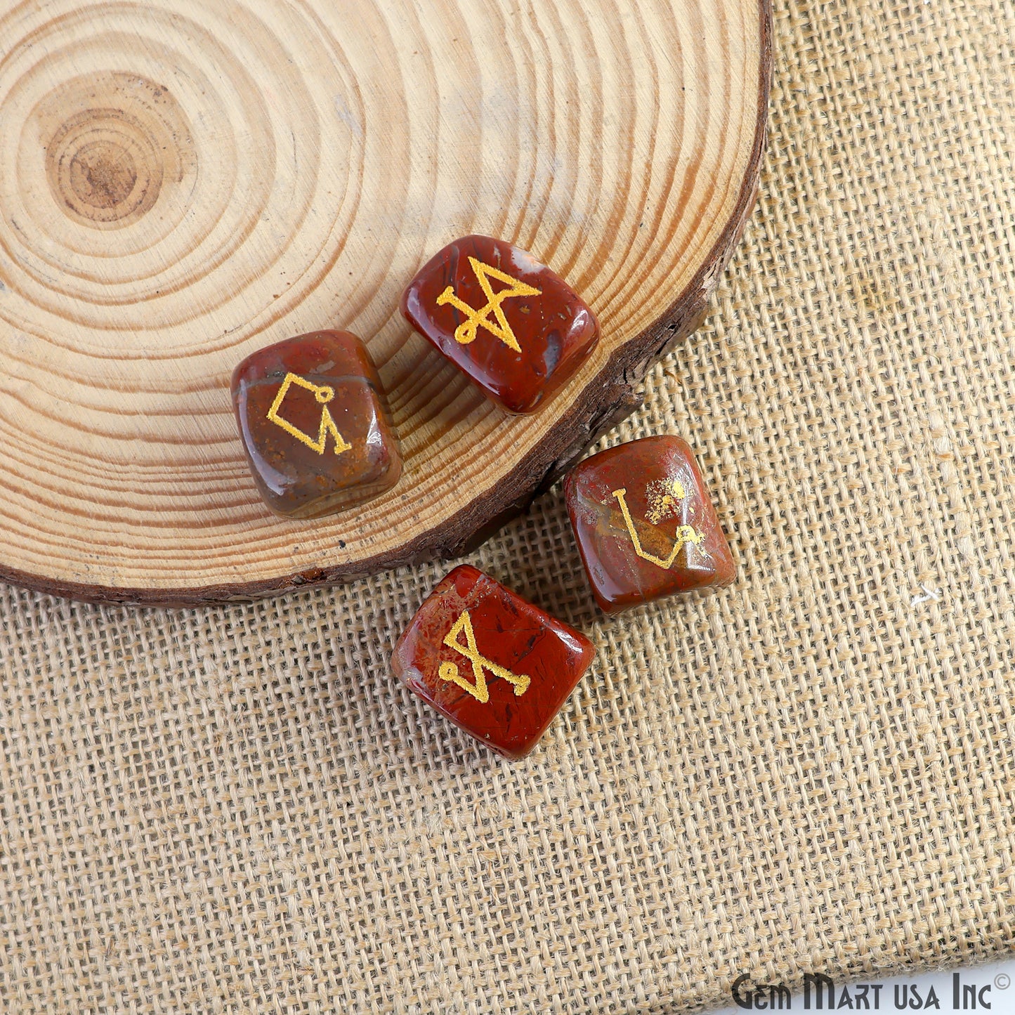 Red Jasper Reiki Symbol Engraved Gemstones, 20x25mm Healing Gemstones, Set Of 4 Reiki Tumble Stones