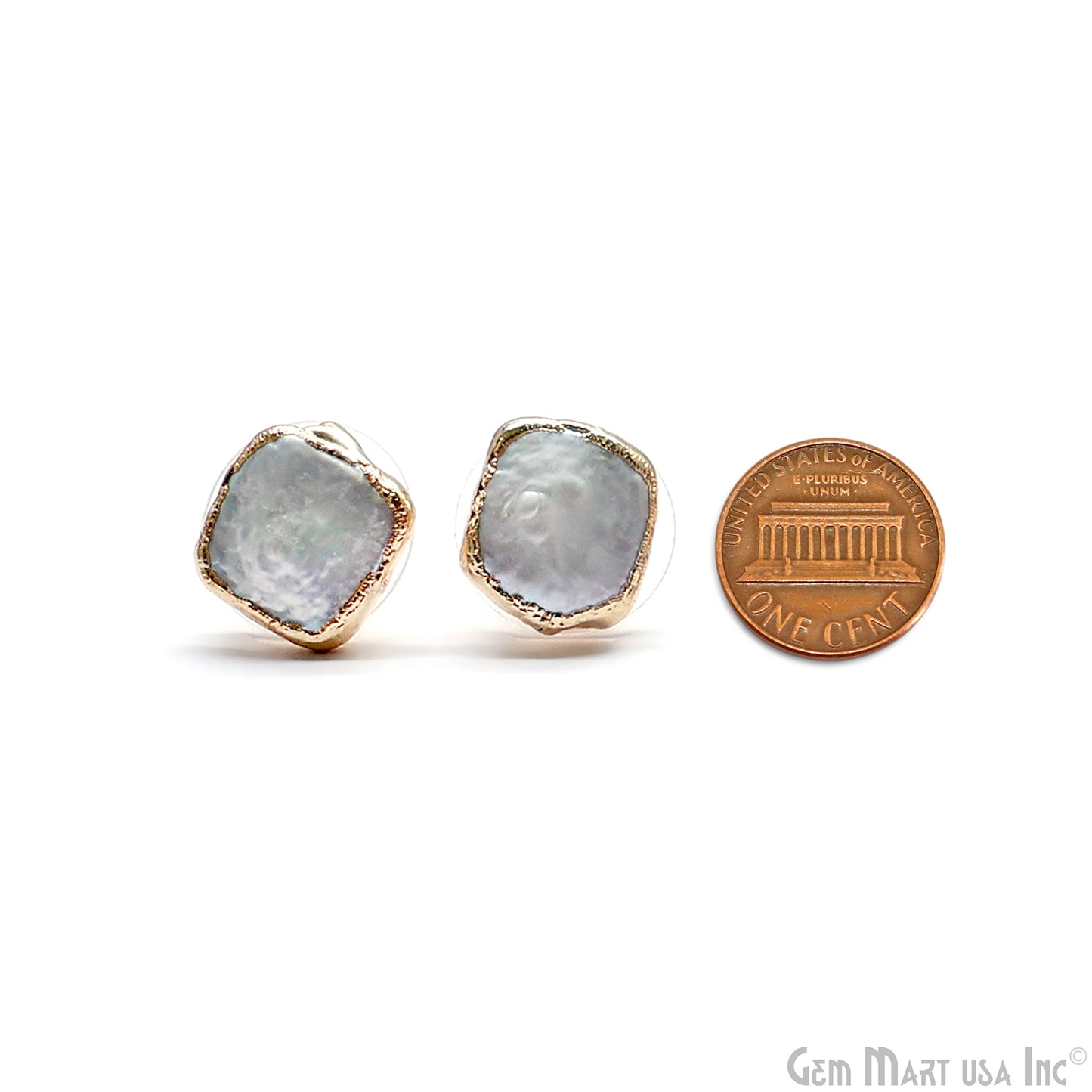 Natural Pearl Rough Gemstone 12x10mm Gold Electroplated Stud Earring