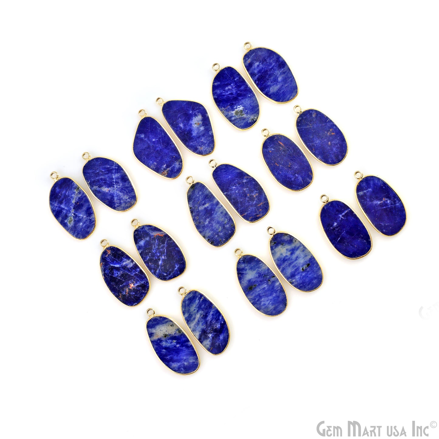 Sodalite Free Form Gold Plated Single Bail Bezel Smooth Slab Slice Thick Gemstone Connector 30x16mm 1 Pair