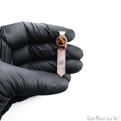 Rose Quartz with Tiger Eye Polymer Clay Crystal Pendant, Silver Dowsing Single Bail Pendant