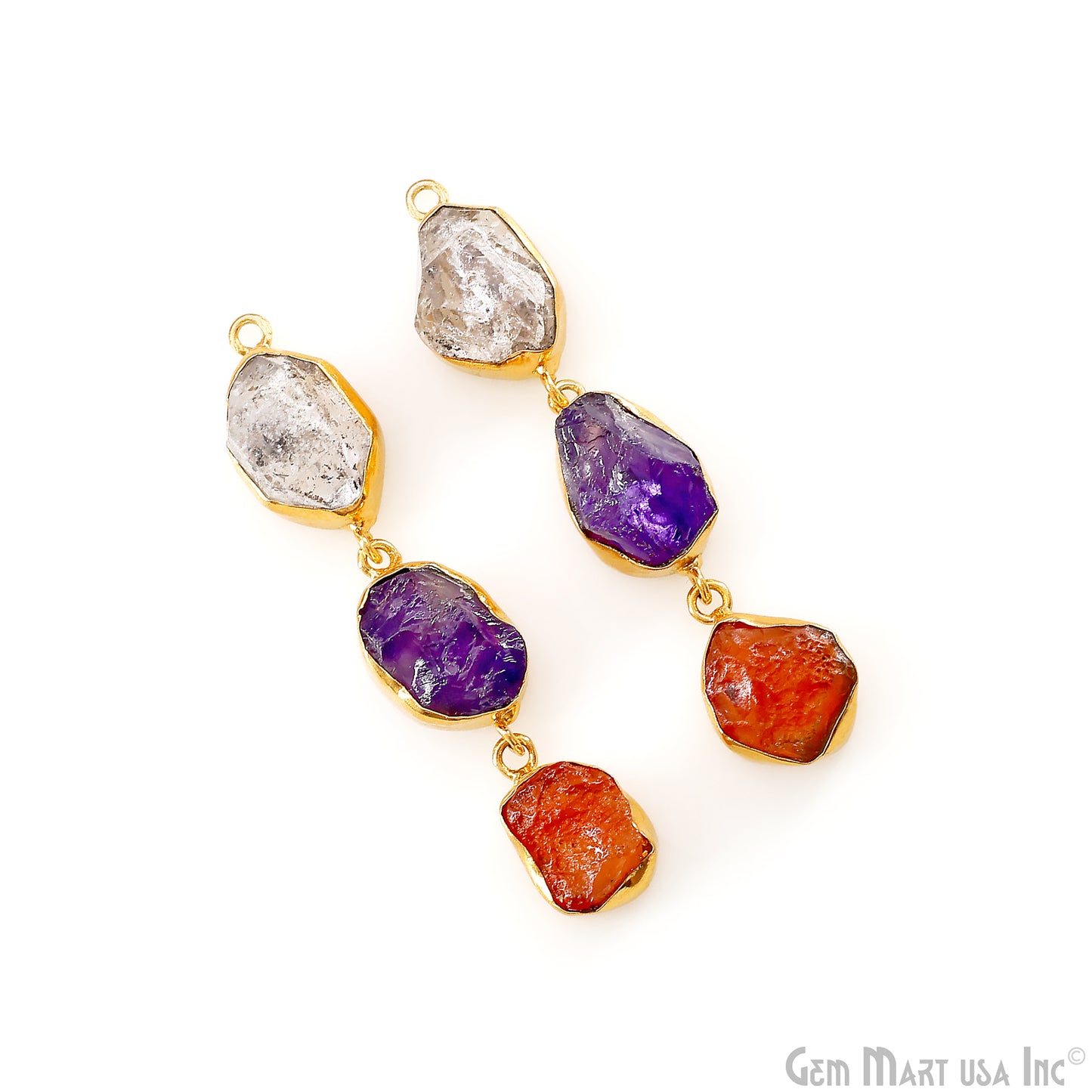 Rough Gemstone Bezel Setting 61x9mm Gold Plated Long Dangle Earring Pair Connectors