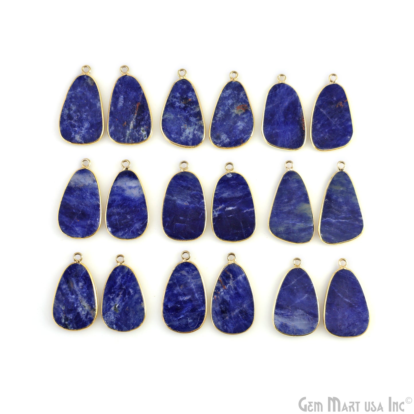 Sodalite Pears Gold Plated Single Bail Bezel Smooth Slab Slice Thick Gemstone Connector 29x15mm 1 Pair