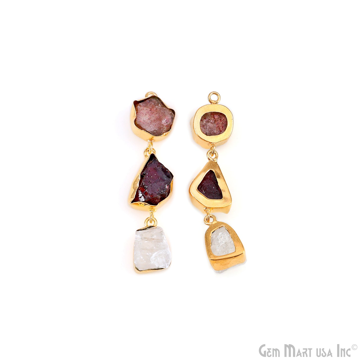 Rough Gemstone Bezel Setting 52x9mm Gold Plated Long Dangle Earring Pair Connectors