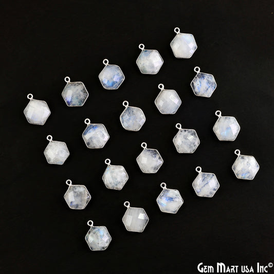 Rainbow Moonstone 20x13mm Hexagon Silver Plated Single Bail Gemstone Connector