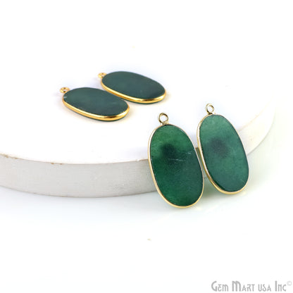 Green Onyx Oval Gold Plated Single Bail Bezel Smooth Slab Slice Thick Gemstone Connector 29x15mm 1 Pair