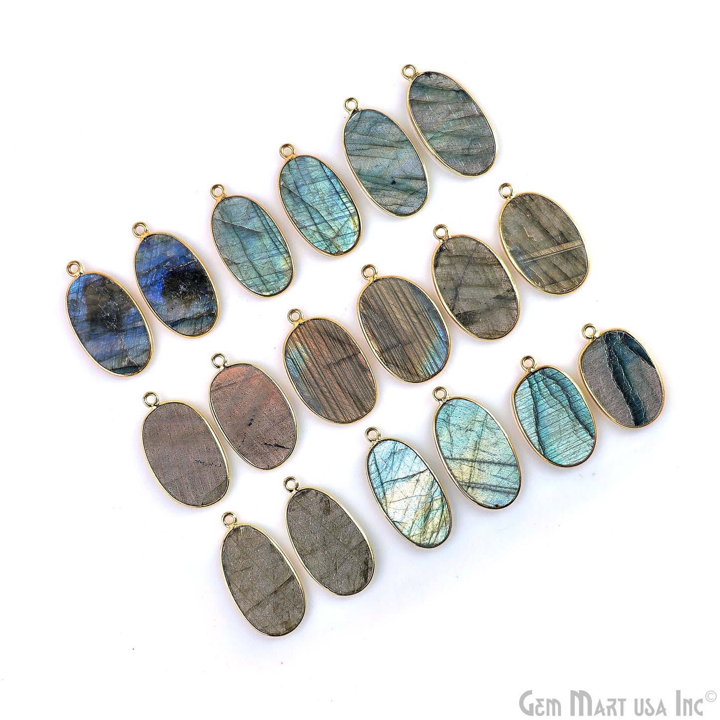 Labradorite Oval Gold Plated Single Bail Bezel Smooth Slab Slice Thick Gemstone Connector 29x16mm 1 Pair