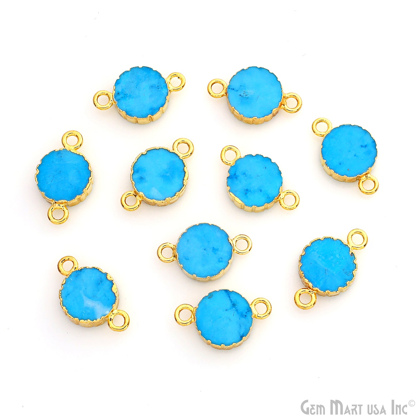 Round 10mm Double Bail Zig Zag Gold Edged Gemstone Connector (Pick Stone & Lot Size)