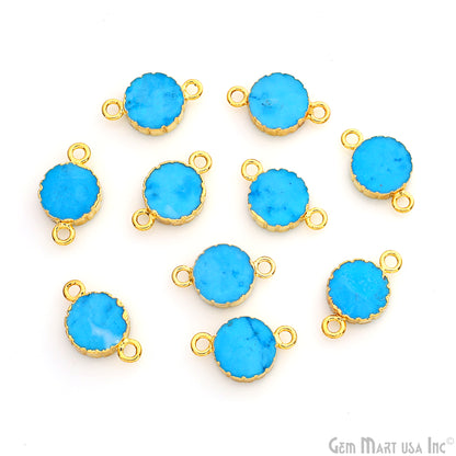 Round 10mm Double Bail Zig Zag Gold Edged Gemstone Connector (Pick Stone & Lot Size)