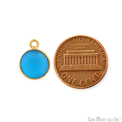 Swiss Blue Frosted Round 10mm Gold Plated Single Bail Bezel Gemstone Connector