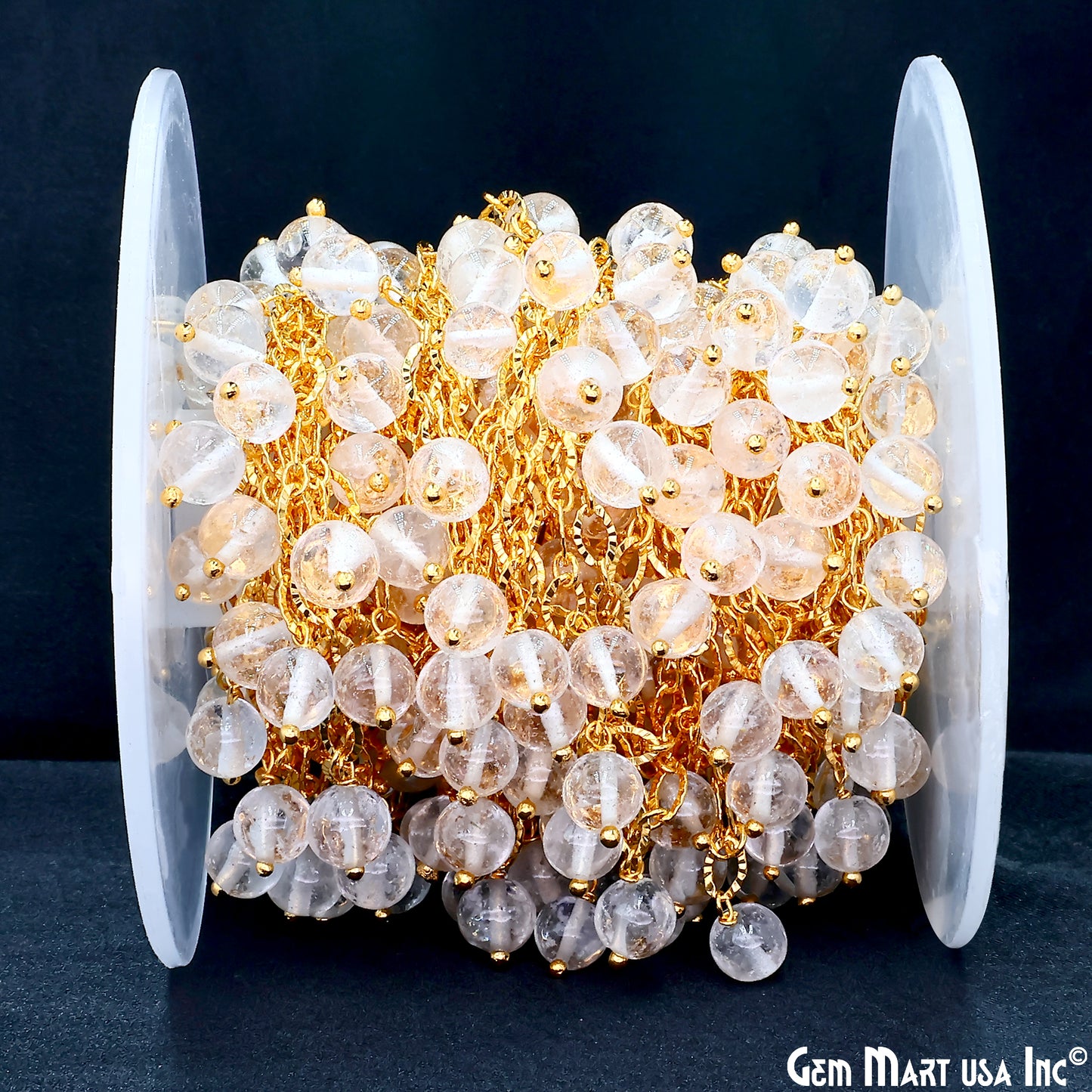 Crystal Smooth Beads Round Beads 5-6mm Gold Wire Wrapped Dangle Rosary Chain