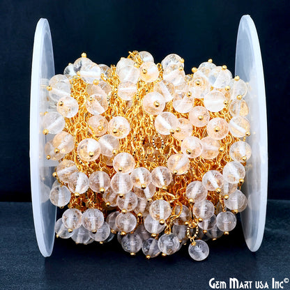 Crystal Smooth Beads Round Beads 5-6mm Gold Wire Wrapped Dangle Rosary Chain