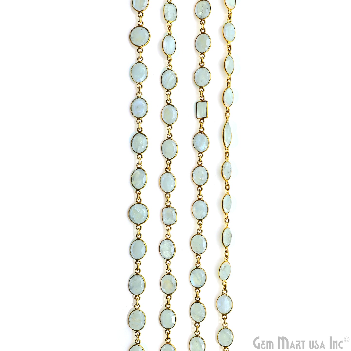 Rainbow Moonstone 10mm Mix Shape Gold Plated Bezel Continuous Connector Chain